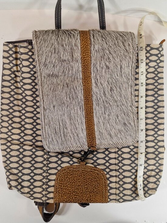 Myra Bag Grizzle Cowhide Upcycled Canvas Backpack Beige Brown Charcoal main image 4